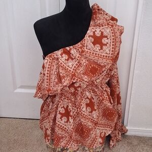 NWT Savanna Jane One Shoulder Blouse With Ruffle Neckline   Size 1X